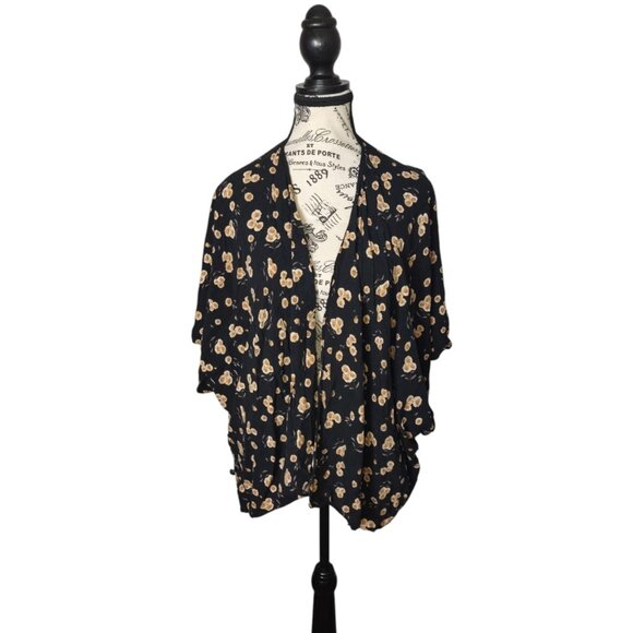 Brandy Melville Black Floral Open Front Drape Cardigan OneSize Effortless layers - Picture 1 of 6